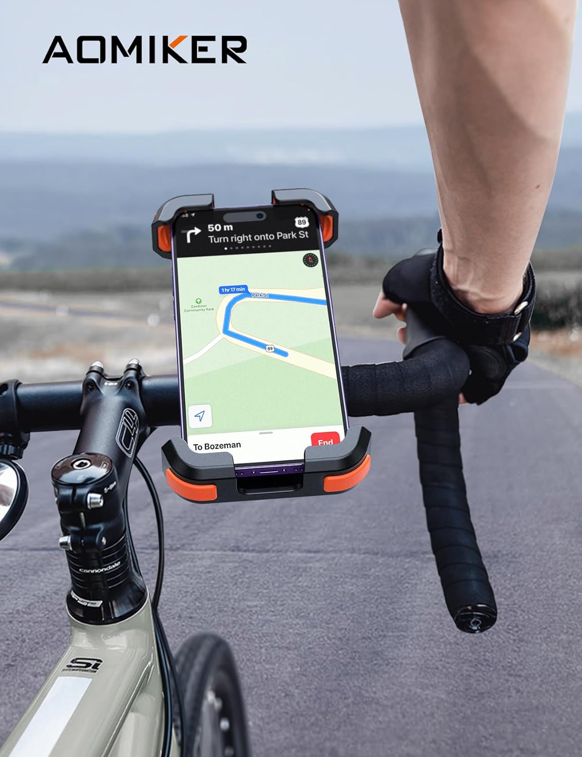 Aomiker バイク用 スマホホルダー スタンド 黒/360度回転/振動吸収/対応サイズ 4.7〜6.8インチ(iPhone・Android対応) バイク・オートバイ・原付・自転車でのスマートフォン固定・ナビ使用・走行中操作補助