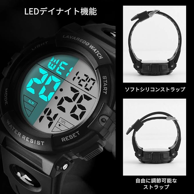 腕時計 メンズ デジタル 50メートル防水 日付 曜日 アラーム LED表示 多機能付き 防水腕時計 デジタル腕時計 スポーツウォッチ おしゃれ アウトドア 取扱説明書付き