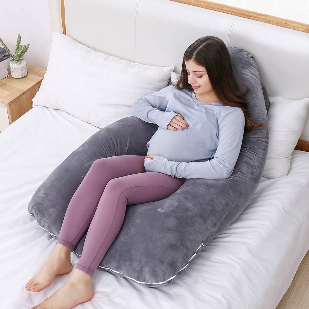 Awesling U字型抱き枕 全身枕 授乳クッション グレー