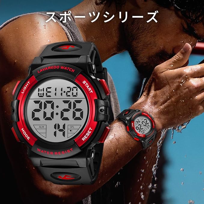 腕時計 メンズ デジタル 50メートル防水 日付 曜日 アラーム LED表示 多機能付き 防水腕時計 デジタル腕時計 スポーツウォッチ おしゃれ アウトドア 取扱説明書付き