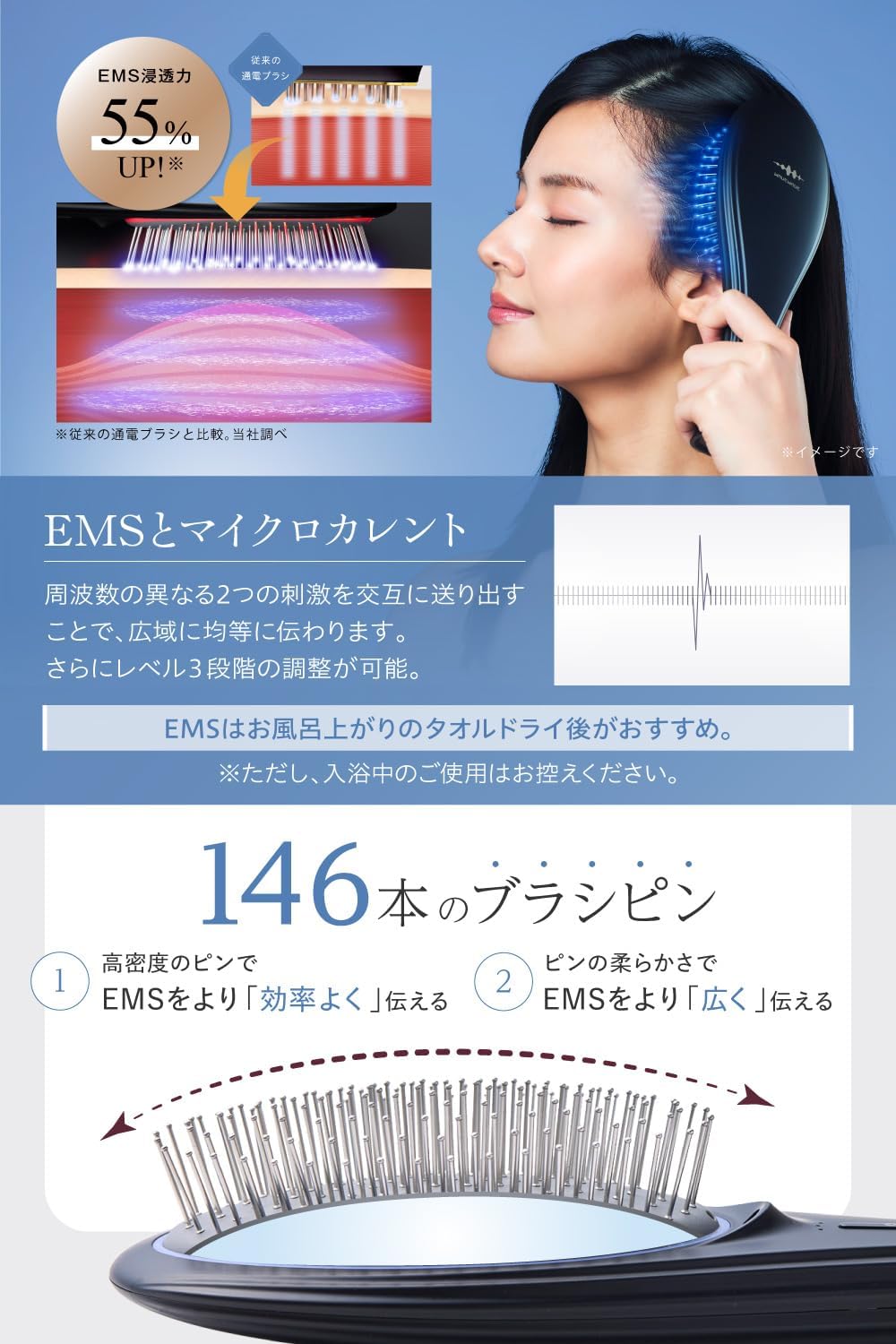 「ひるおび」にて紹介 wavewave ems ヘアブラシ 赤色LED サラサラ 髪 髪の毛 クッションブラシ くし 誕生日 女性 レディース 妻 彼女 母の日 プレゼント(ギフト用