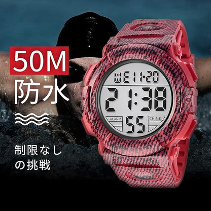 腕時計 メンズ デジタル 50メートル防水 日付 曜日 アラーム LED表示 多機能付き 防水腕時計 デジタル腕時計 スポーツウォッチ おしゃれ アウトドア 取扱説明書付き