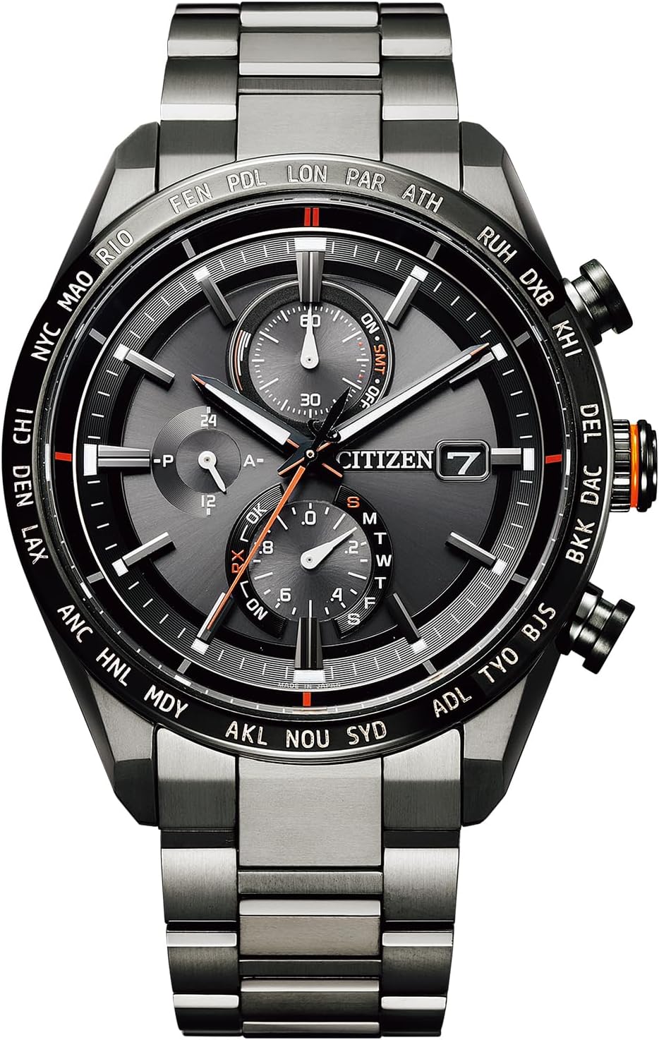 [CITIZEN] 腕時計 ATTESA (電波時計/防水/サファイアベゼル) AT8294-59E 軽量 チタン 光発電エコ・ドライブ サファイアガラス メンズ ビジネス アナログ クロノグラフ ブラック 黒 黒文字盤 電波ソーラー