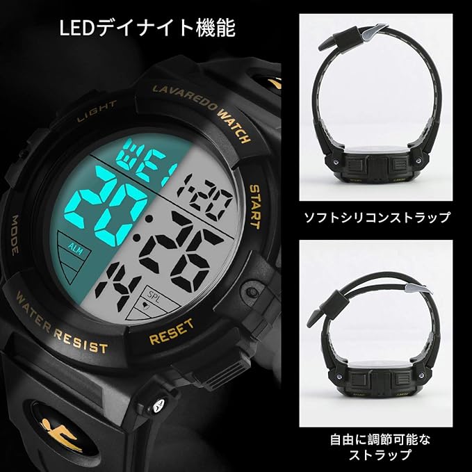 腕時計 メンズ デジタル 50メートル防水 日付 曜日 アラーム LED表示 多機能付き 防水腕時計 デジタル腕時計 スポーツウォッチ おしゃれ アウトドア 取扱説明書付き