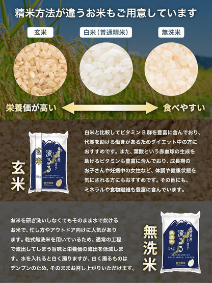 野沢農産 無洗米 青い流るる コシヒカリ長野県産 令和7年産 忙しい平日や子育て家庭に嬉しい研がずに炊けるお米 冷めても美味しくお弁当・おにぎりに最適