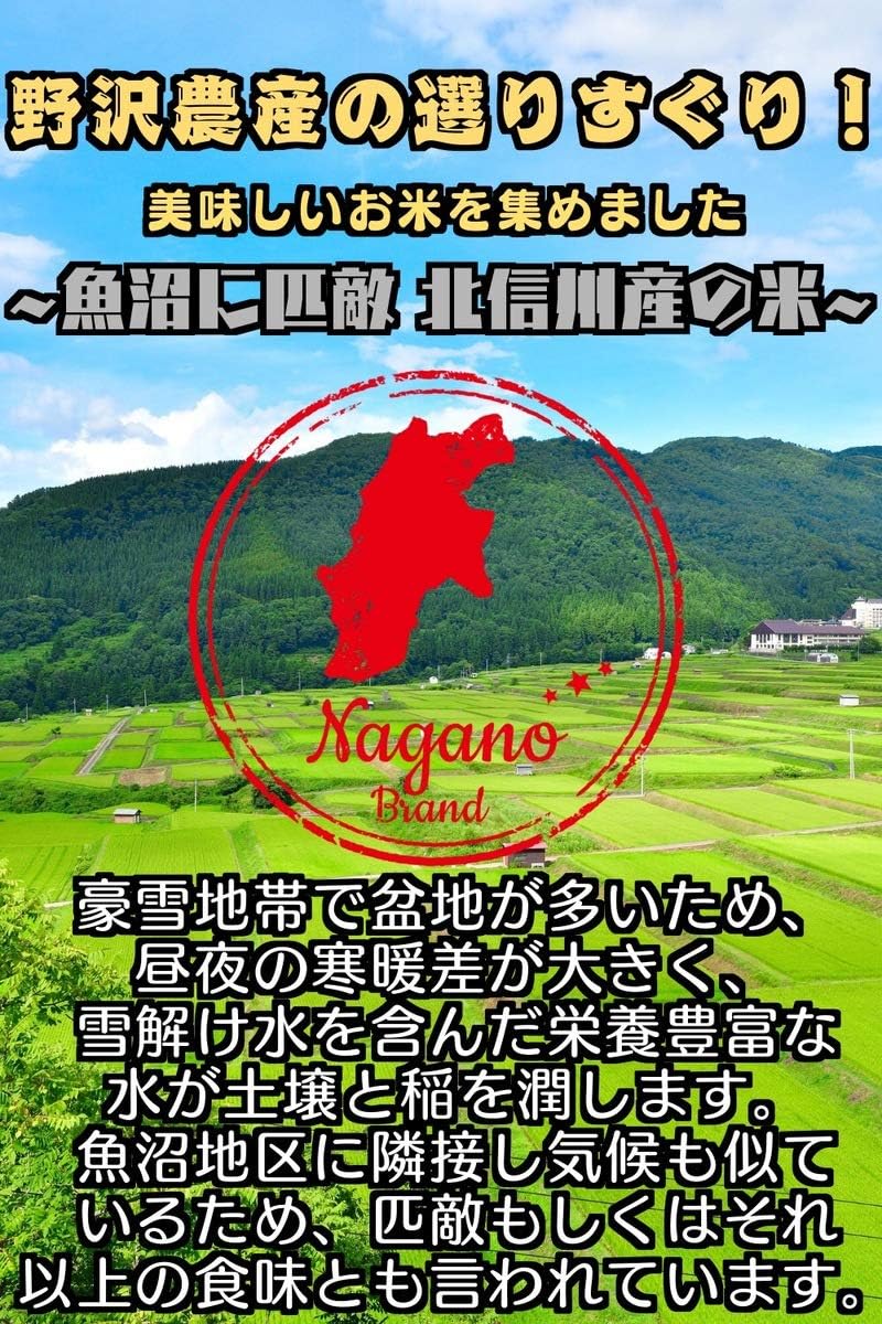野沢農産 令和7年産 米 お米 無洗米 特別栽培米 コシヒカリ ぶなの水 長野県北信産
