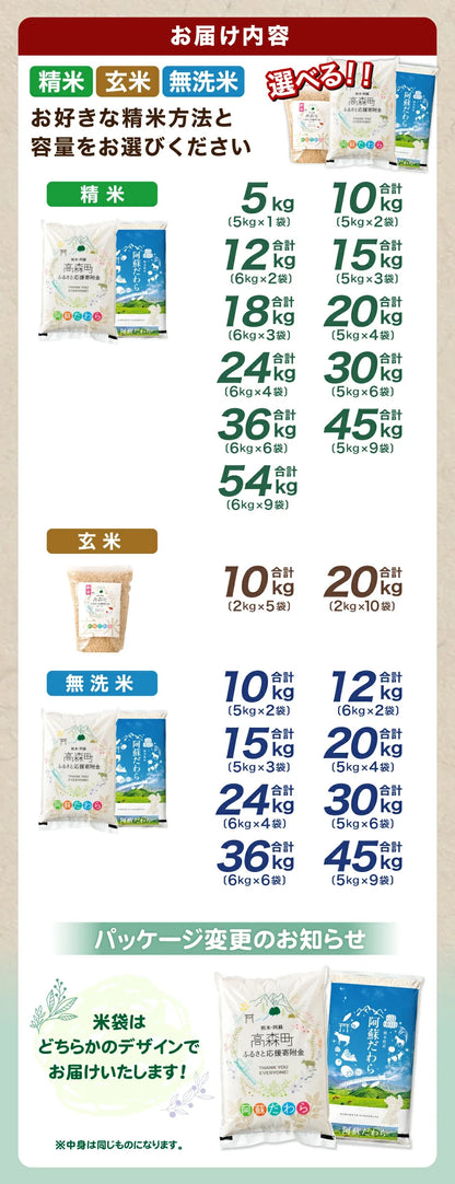 【ふるさと納税】高評価★4.25 令和7年産 お米 阿蘇だわら 選べる 容量 ( 5kg～54kg / 無洗米・精米・玄米 ) R7 熊本県 高森町 白米 ブレンド米 5kg 10kg 15kg 20kg 30kg